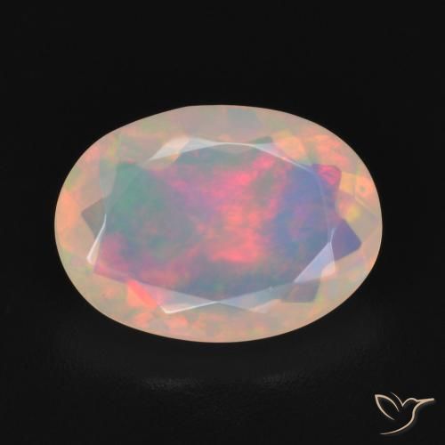 1.63ct Natural Blanco multicolor Ópalo, Ovalada, Transparente