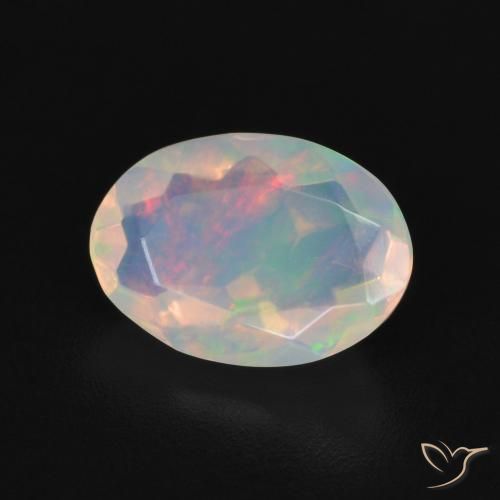 Ópalo Blanco multicolor natural de 1.16 ct, Ovalada, Transparente
