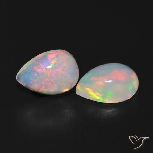 Gemas de Ópalo Multicolor natural de 0.98 ct, En forma de pera, Transparente