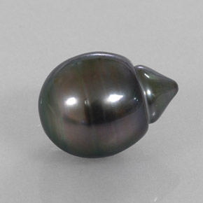 Perla gris natural de 13,07 ct, forma elegante, opaco