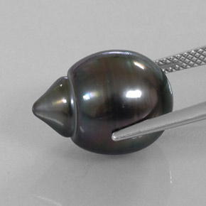 Perla gris natural de 13,07 ct, forma elegante, opaco