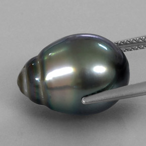 Perla gris natural de 10,38 ct, forma elegante, opaco
