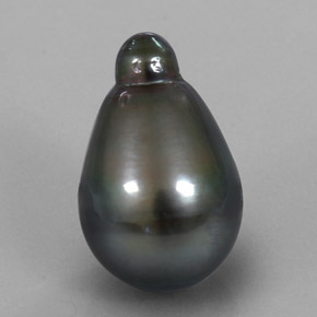 Perla gris natural de 13,94 ct, en forma de pera, opaco