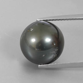 Perla Plateado oscuro natural de 12.77 ct, Esfera / Bola, Opaco