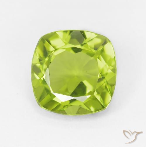 Peridoto verde natural de 2,72 ct, corte cojín, VS