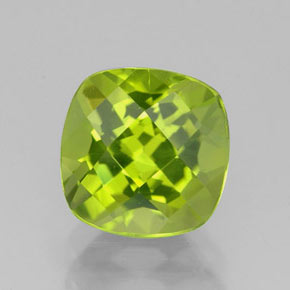 Peridoto verde natural de 2,42 ct, corte cojín, VS