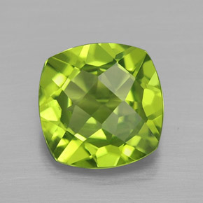 Peridoto verde natural de 2,50 ct, corte cojín, VS