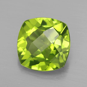 Peridoto verde natural de 2,50 ct, corte cojín, VS