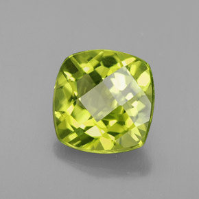 Peridoto verde natural de 2,21 ct, corte cojín, VS-SI
