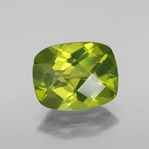 Peridoto verde natural de 2,88 ct, corte cojín, VS