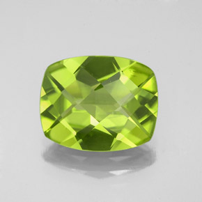 Peridoto verde natural de 3,48 ct, corte cojín, VS-SI