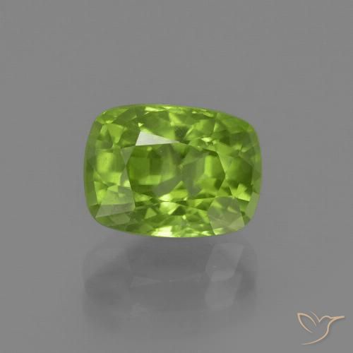 Peridoto verde natural de 2,38 ct, corte cojín, VS