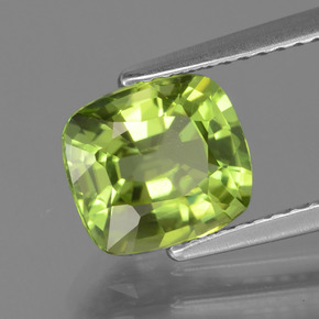 Peridoto verde amarillento natural de 2,07 ct, corte cojín, VS