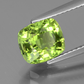 Peridoto verde natural de 2,10 ct, corte cojín, VS