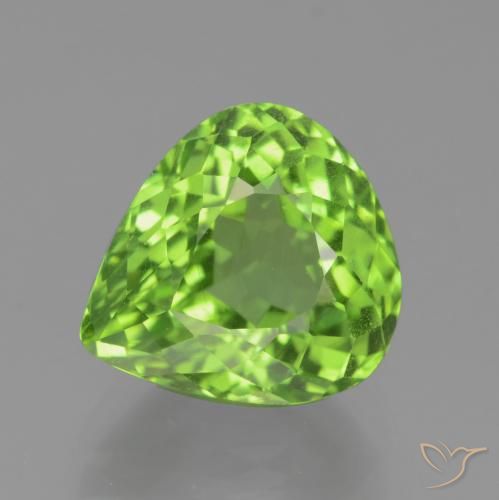 Peridoto verde natural de 4,74 ct, en forma de pera, VS