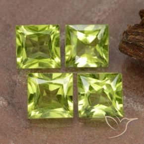Gemas de Peridoto Verde amarillento natural de 3.00 ct, Cuadrado, VVS-VS