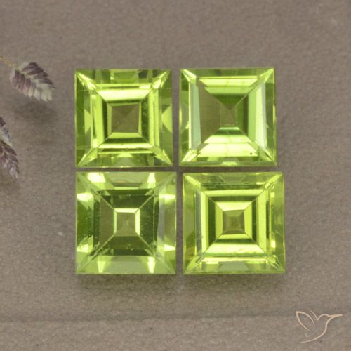 Gemas de Peridoto Verde amarillento natural de 4.34 ct, Cuadrado, VVS-VS