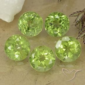 Gemas de Peridoto Verde vivo claro natural de 4.77 ct, Redondo, VS