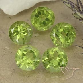 Gemas de Peridoto Verde vivo claro natural de 4.75 ct, Redondo, VVS-VS