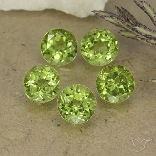 Gemas de Peridoto Verde vivo claro natural de 4.29 ct, Redondo, VS