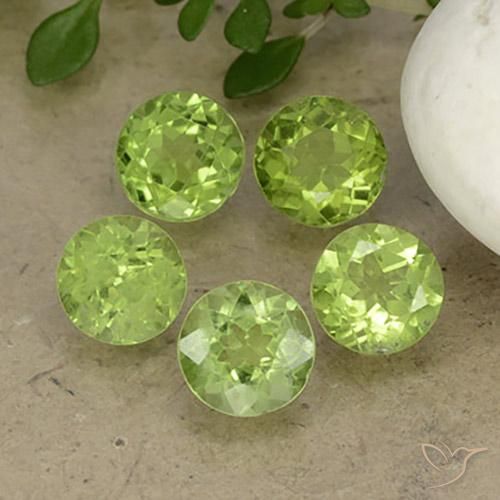 Gemas de Peridoto Verde vivo claro natural de 4.18 ct, Redondo, VS