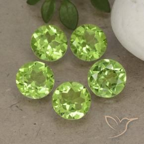 Gemas de Peridoto Verde vivo claro natural de 3.92 ct, Redondo, VS