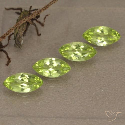 Gemas de Peridoto Verde vivo claro natural de 1.51 ct, Marquesa, VVS-VS