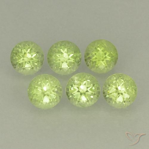 Gemas de Peridoto Verde amarillento natural de 1.85 ct, Redondo, VS