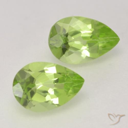 Gemas de Peridoto Verde vivo claro natural de 0.89 ct, En forma de pera, VVS-VS