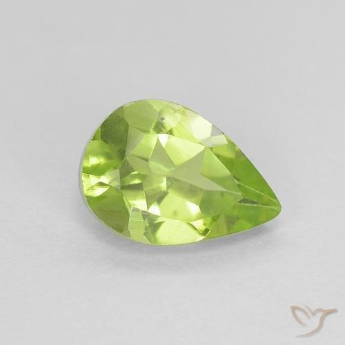 Peridoto Verde vivo natural de 0.82 ct, En forma de pera, VVS-VS