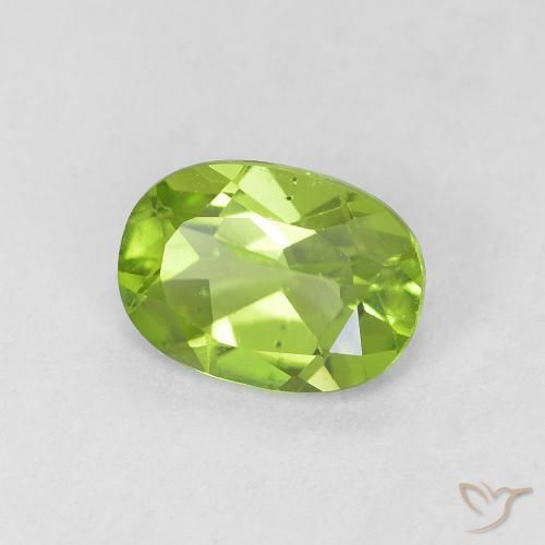 Peridoto Verde vivo natural de 0.90 ct, Ovalada, VVS-VS