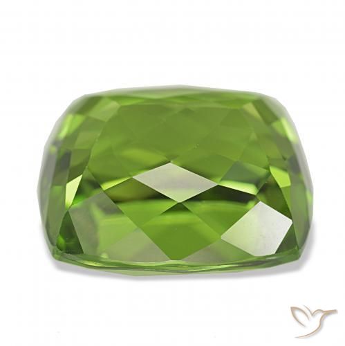 Peridoto Verde medio natural de 12.53 ct, Forma Cojín, VVS-VS