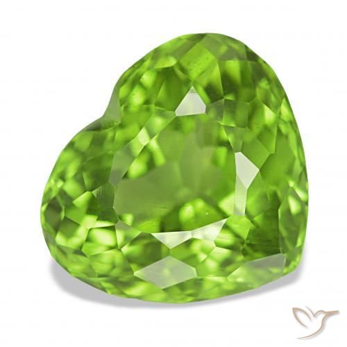 Peridoto Verde medio natural de 6.28 ct, Corazón, VVS-VS