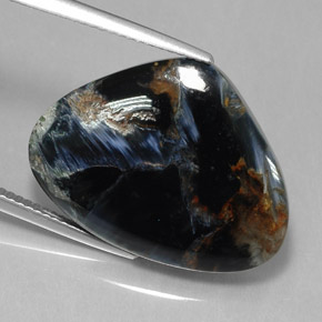 Pietersita negro natural de 16,51 ct, forma elegante, opaco