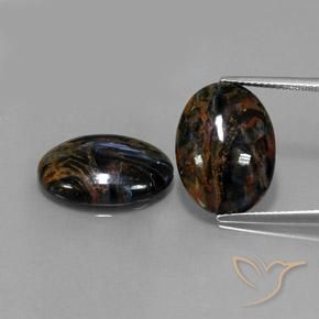 Gemas de Pietersita Negro natural de 15.26 ct, Corte Óvalo, Opaco