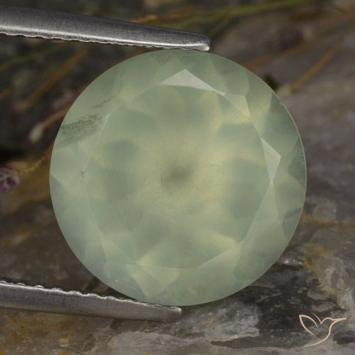 Prehnita verde natural de 5,76 ct, corte redondo, transparente