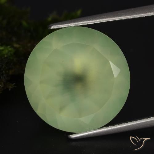 Prehnite Pale Lime Green  natural de 9.21 ct, Corte Redondo, Translúcido