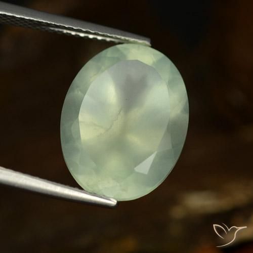 Prehnite Verde amarillo claro natural de 9.30 ct, Ovalada, Translúcido
