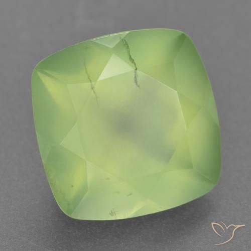 Prehnita verde natural de 6,97 ct, corte cojín, translúcido