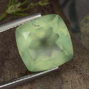Prehnita verde natural de 7,07 ct, corte cojín, translúcido