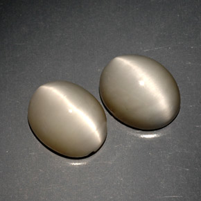 Gemas de quartz cat's eye gris natural de  ct, corte óvalo, opaco