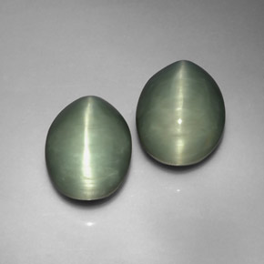 Gemas de quartz cat's eye verde natural de  ct, corte óvalo, opaco