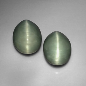 Gemas de quartz cat's eye verde natural de  ct, corte óvalo, opaco