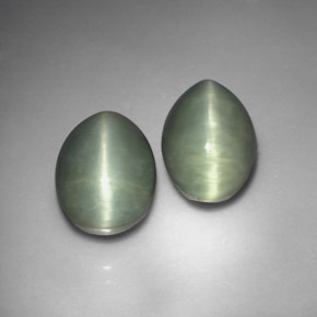 Gemas de quartz cat's eye verde natural de  ct, corte óvalo, opaco