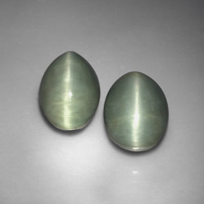 Gemas de quartz cat's eye verde natural de  ct, corte óvalo, opaco