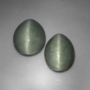 Gemas de quartz cat's eye verde natural de  ct, corte óvalo, opaco