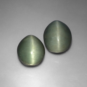 Gemas de quartz cat's eye verde natural de  ct, corte óvalo, opaco