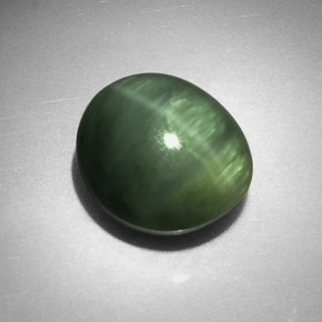 Cuarzo Ojo de Gato Verde natural de 6.84 ct, Corte Óvalo, Opaco