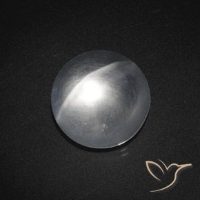Cuarzo Ojo de Gato Blanco claro natural de 7.59 ct, Redondo, Transparente