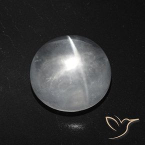 Cuarzo Ojo de Gato Blanco claro natural de 7.71 ct, Redondo, Transparente